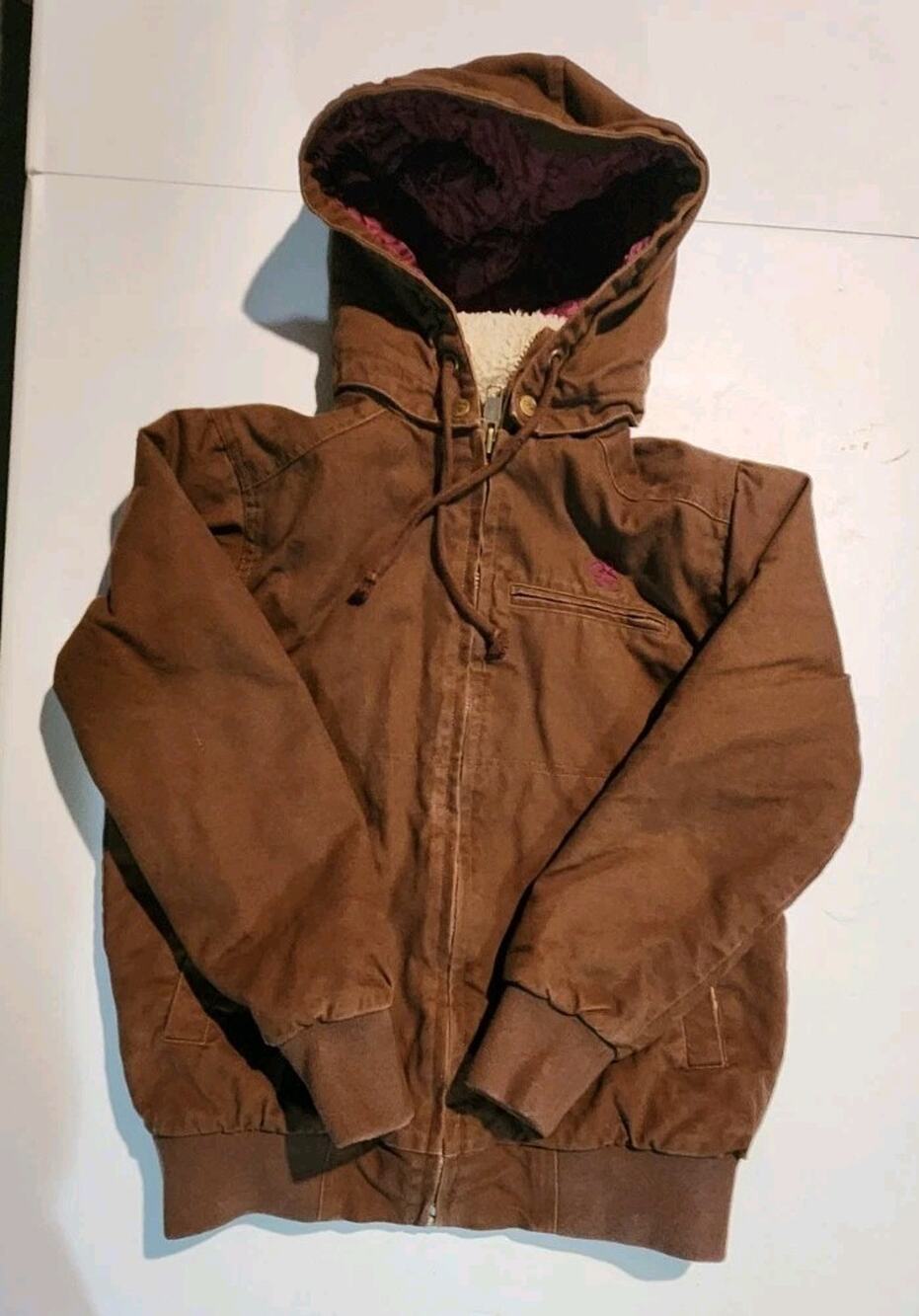 Legendary Women Brown Zip Canvas Coat Vintage Y2K S Sherpa Lined Work Jacket